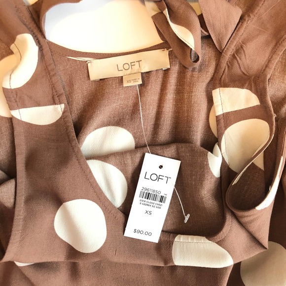 LOFT Brown Polka Dot Dress Drop Waist XS - Picture 7 of 13